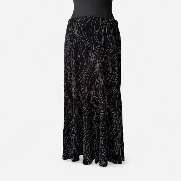 Y2k black abstract midi skirt white contrast embroidery sz med whimsigoth witchy - Picture 5 of 8